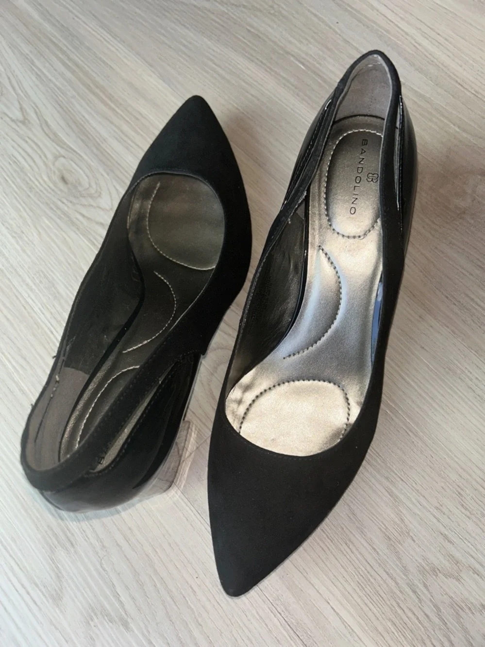 Bandolino Adderley Pumps 7.5M Black Faux Suede Pointed Toe Chunky Heel Vintage